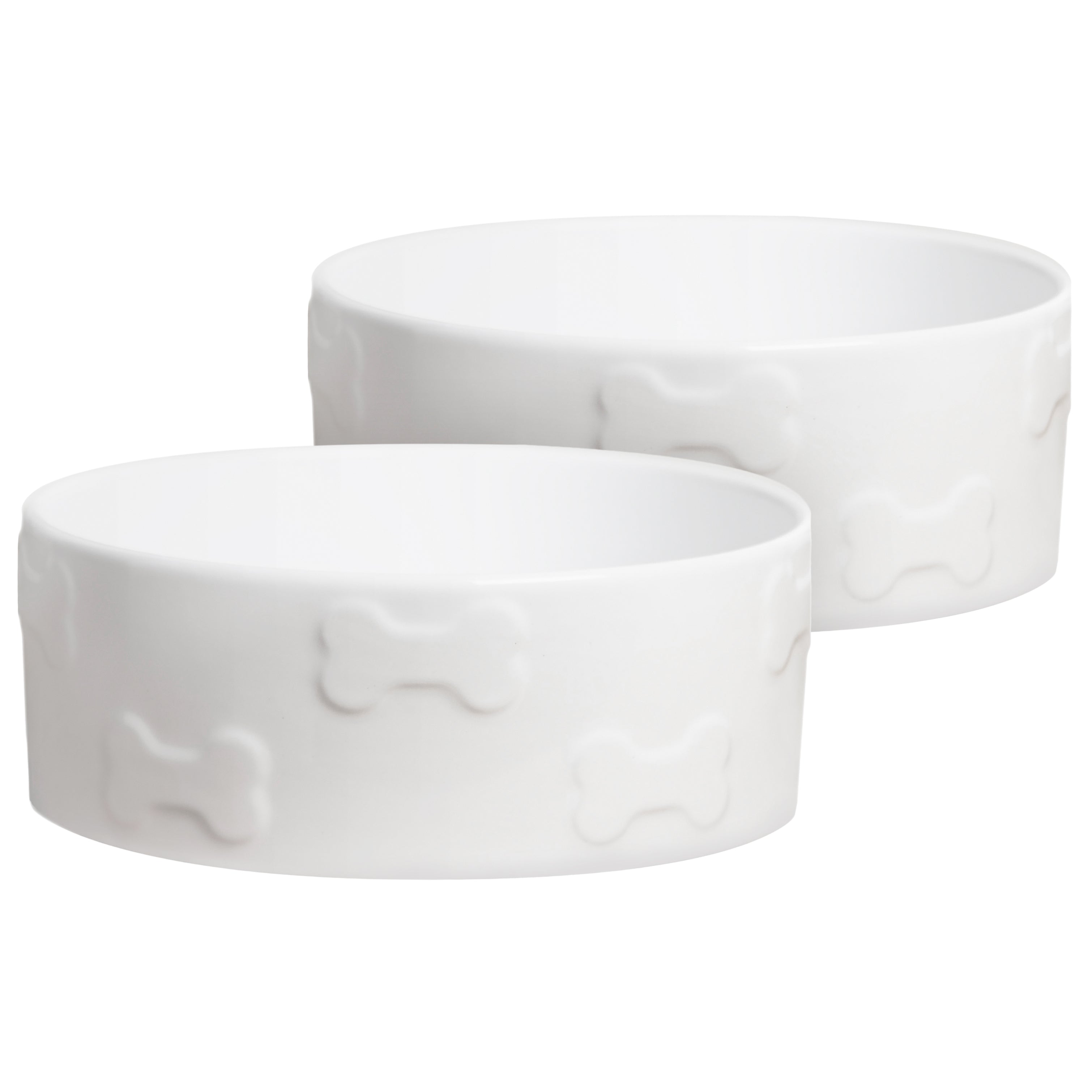 SET OF TWO MANOR PET BOWLS - WHITE
