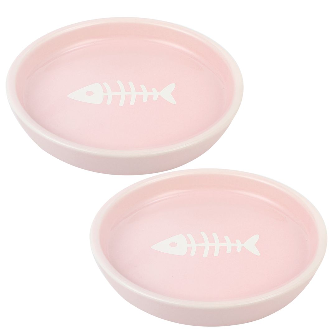 OSCAR ROUND CAT DISH SET OF TWO -  PINK - Park Life Designs