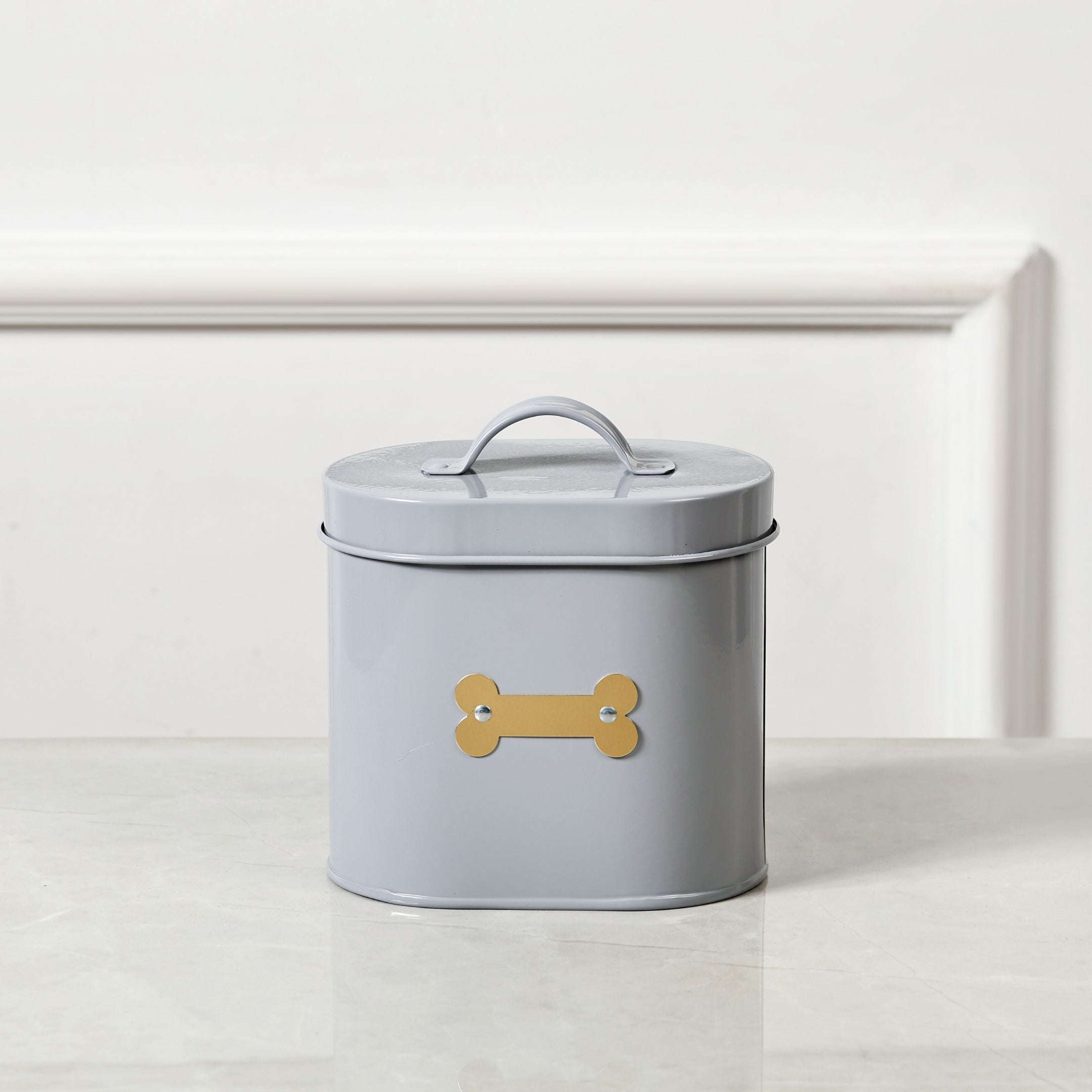 CHESHIRE OVAL PET TREAT CANISTER GREY